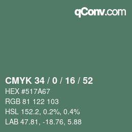 Color code: CMYK 34 / 0 / 16 / 52 | qconv.com