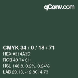 Color code: CMYK 34 / 0 / 18 / 71 | qconv.com