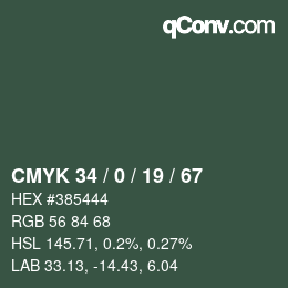 Color code: CMYK 34 / 0 / 19 / 67 | qconv.com