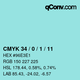 Color code: CMYK 34 / 0 / 1 / 11 | qconv.com