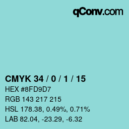 Color code: CMYK 34 / 0 / 1 / 15 | qconv.com