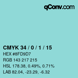 Color code: CMYK 34 / 0 / 1 / 15 | qconv.com