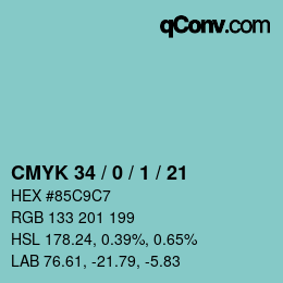 カラーコード: CMYK 34 / 0 / 1 / 21 | qconv.com