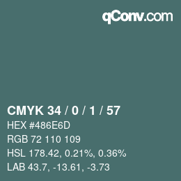 Color code: CMYK 34 / 0 / 1 / 57 | qconv.com