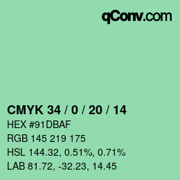 颜色代码: CMYK 34 / 0 / 20 / 14 | qconv.com