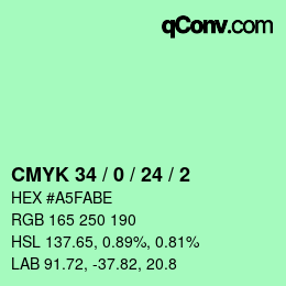 カラーコード: CMYK 34 / 0 / 24 / 2 | qconv.com