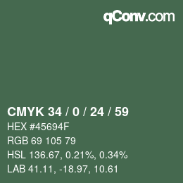 カラーコード: CMYK 34 / 0 / 24 / 59 | qconv.com