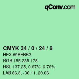 カラーコード: CMYK 34 / 0 / 24 / 8 | qconv.com