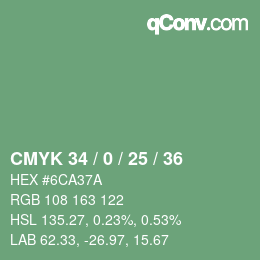 Code couleur: CMYK 34 / 0 / 25 / 36 | qconv.com