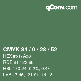 Code couleur: CMYK 34 / 0 / 28 / 52 | qconv.com
