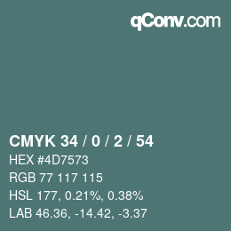 Color code: CMYK 34 / 0 / 2 / 54 | qconv.com