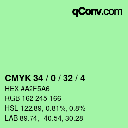 カラーコード: CMYK 34 / 0 / 32 / 4 | qconv.com