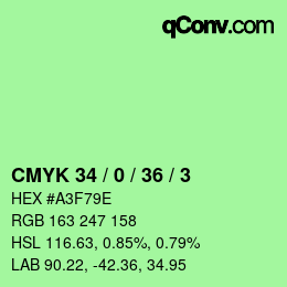 颜色代码: CMYK 34 / 0 / 36 / 3 | qconv.com