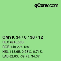 Color code: CMYK 34 / 0 / 38 / 12 | qconv.com