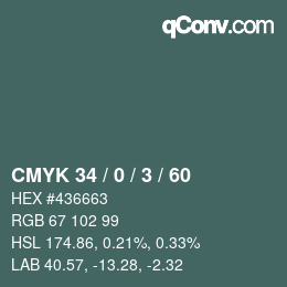 Color code: CMYK 34 / 0 / 3 / 60 | qconv.com