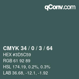 カラーコード: CMYK 34 / 0 / 3 / 64 | qconv.com