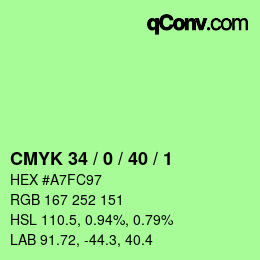颜色代码: CMYK 34 / 0 / 40 / 1 | qconv.com