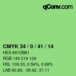 カラーコード: CMYK 34 / 0 / 41 / 14 | qconv.com