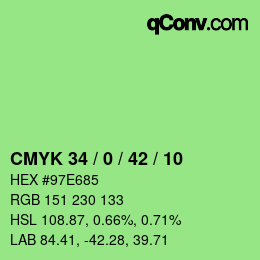 カラーコード: CMYK 34 / 0 / 42 / 10 | qconv.com