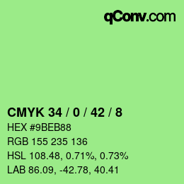 カラーコード: CMYK 34 / 0 / 42 / 8 | qconv.com