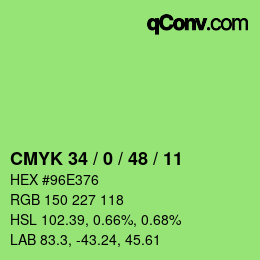 カラーコード: CMYK 34 / 0 / 48 / 11 | qconv.com