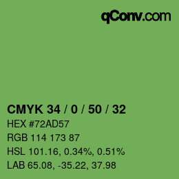 カラーコード: CMYK 34 / 0 / 50 / 32 | qconv.com