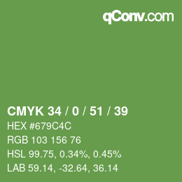 カラーコード: CMYK 34 / 0 / 51 / 39 | qconv.com