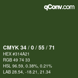 Color code: CMYK 34 / 0 / 55 / 71 | qconv.com