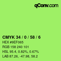 カラーコード: CMYK 34 / 0 / 58 / 6 | qconv.com
