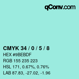 カラーコード: CMYK 34 / 0 / 5 / 8 | qconv.com
