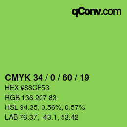 Color code: CMYK 34 / 0 / 60 / 19 | qconv.com