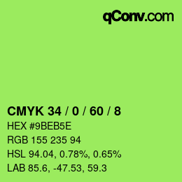 カラーコード: CMYK 34 / 0 / 60 / 8 | qconv.com