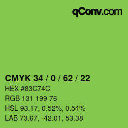 Farbcode: CMYK 34 / 0 / 62 / 22 | qconv.com