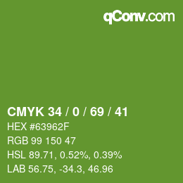 颜色代码: CMYK 34 / 0 / 69 / 41 | qconv.com