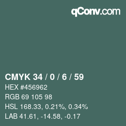 颜色代码: CMYK 34 / 0 / 6 / 59 | qconv.com
