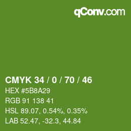 Color code: CMYK 34 / 0 / 70 / 46 | qconv.com