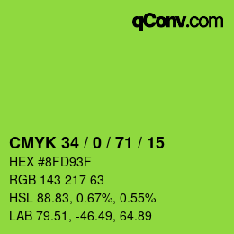 Code couleur: CMYK 34 / 0 / 71 / 15 | qconv.com