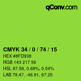 カラーコード: CMYK 34 / 0 / 74 / 15 | qconv.com