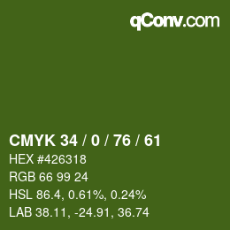 颜色代码: CMYK 34 / 0 / 76 / 61 | qconv.com