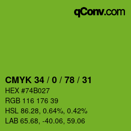 Color code: CMYK 34 / 0 / 78 / 31 | qconv.com