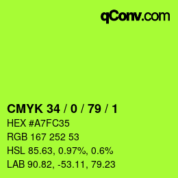 Color code: CMYK 34 / 0 / 79 / 1 | qconv.com