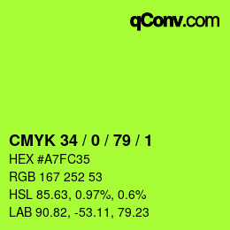 颜色代码: CMYK 34 / 0 / 79 / 1 | qconv.com