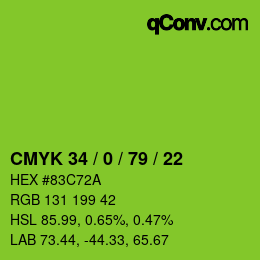 Color code: CMYK 34 / 0 / 79 / 22 | qconv.com
