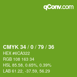 Color code: CMYK 34 / 0 / 79 / 36 | qconv.com