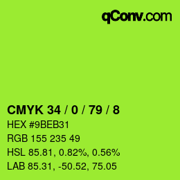 カラーコード: CMYK 34 / 0 / 79 / 8 | qconv.com