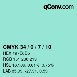 カラーコード: CMYK 34 / 0 / 7 / 10 | qconv.com