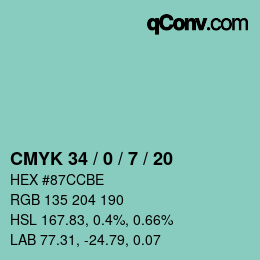 Color code: CMYK 34 / 0 / 7 / 20 | qconv.com