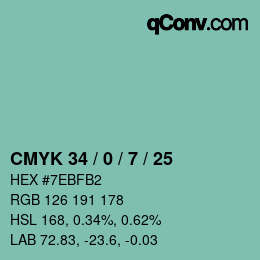 Color code: CMYK 34 / 0 / 7 / 25 | qconv.com