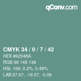 颜色代码: CMYK 34 / 0 / 7 / 42 | qconv.com