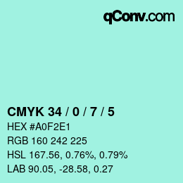 Color code: CMYK 34 / 0 / 7 / 5 | qconv.com
